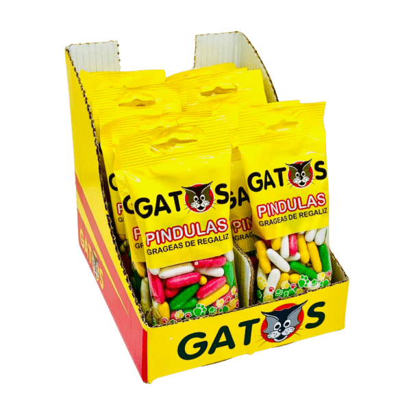 Caja mostrador pindulas grageas de regaliz gatos